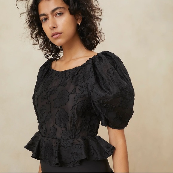 Loeffler Randall Marie Black Gathered Peplum Blouse - Picture 1 of 3